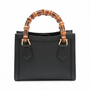 Gucci Bamboo Handbag Black Diana Leather
